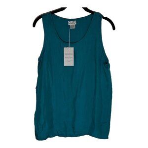 NWT Vintage‎ CLIO 100% Silk Turquoise Blouse Grunge 90s Luxe Size S